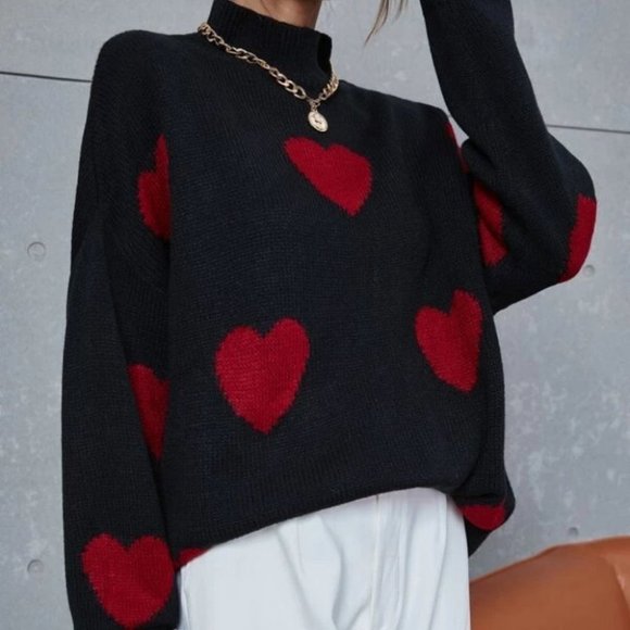 Heart Print long sleeve Knit Sweater Top casual wear - Picture 6 of 11